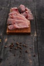 Pieces of fresh fish on the table and carp spices Royalty Free Stock Photo