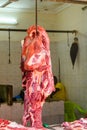 Pieces of fresh raw meat at the food market at Zanzibar Royalty Free Stock Photo