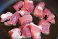 Fresh raw meat in a frying pan Royalty Free Stock Photo