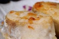 Pieces of fried pollock fish closeup