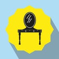 Pieces of furniture. Dressing table with mirror. Vector icon. Black-and-white object on a yellow background.