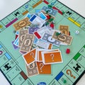 Pieces for the game Monopoly by Hasbro on a white background.  Concept business Royalty Free Stock Photo