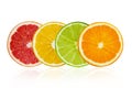 Pieces of grapefruit, lemon, lime, orange isolated on white background Royalty Free Stock Photo