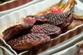 Pieces of grilled duck meat in a dish Royalty Free Stock Photo