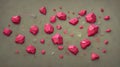 Pieces of heart stones, 3d rendering of red stones of broken heart on ground, broken heart concept, red colored stones, Valentine
