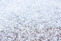 Pieces of the ice of a hail on the ground outdoors in springtime, unpredictable weather of the season, close up view