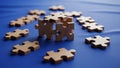 Pieces including an assembled cube are scattered on a smooth Royalty Free Stock Photo