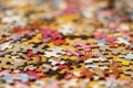 Scattered pieces to a jigsaw puzzle