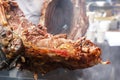 Pieces of lamb roasted on a spit over burning coals Royalty Free Stock Photo