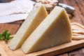 Pieces of matured pecorino romano italian cheese made from sheep milk in Lazio, Sardinia or Tuscany Royalty Free Stock Photo