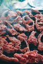 Pieces of meat grilling on a barbecue Royalty Free Stock Photo