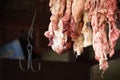 Pieces of meat hanging