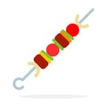 Pieces of meat and vegetables on skewer vector flat isolated