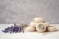 Pieces of natural handcrafted soap scrub. coldprocess. fragrance essential oil of lavender.