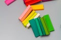 Pieces of new multi-colored plasticine for modeling and molding children at school, kindergarten, home Royalty Free Stock Photo