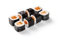 Pieces of norimaki rolls with smoked salmon wrapped in rice and nori Royalty Free Stock Photo