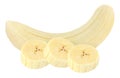 Pieces of peeled banana isolated on white with clipping path Royalty Free Stock Photo