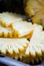 Pieces of pineapple macro. Juicy, ripe pineapple flesh, natural conditions.