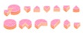 Pieces of pink cake infographics. The whole cake and its parts. Jam cream red topping jelly. Isometric view vector