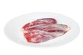 Pieces of raw meat on a white plate Royalty Free Stock Photo