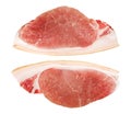 Pieces of raw pork meat. Two pieces of fresh pork meat isolated on a white background. Isolate slices of pork for Royalty Free Stock Photo