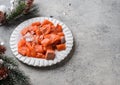 pieces of raw salmon in a Christmas