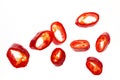 Pieces of red chili pepper close-up, planted up Royalty Free Stock Photo