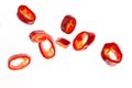 Pieces of red chili pepper close-up, planted up Royalty Free Stock Photo