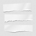 Pieces of ripped white paper strips with torn edges and soft shadow for text are on squared background. Vector illustration Royalty Free Stock Photo