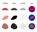 Pieces of salami, turkey fillet, grilled steak, kebab.Meat set collection icons in cartoon,black,outline,flat style