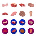 Pieces of salami, turkey fillet, grilled steak, kebab.Meat set collection icons in cartoon,flat style vector symbol