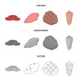 Pieces of salami, turkey fillet, grilled steak, kebab.Meat set collection icons in cartoon,outline,monochrome style