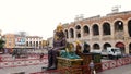 Pieces of set design of the Aida opera are transported to the Arena for a show