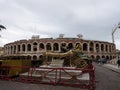 Pieces of set design of the Aida opera are transported to the Arena for a show