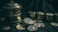 30 pieces of silver - a payment to Judas Iscariot from the Jewish chief priests for betraying Jesus Christ, Bible Royalty Free Stock Photo