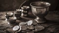 30 pieces of silver - a payment to Judas Iscariot from the Jewish chief priests for betraying Jesus Christ, Bible