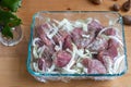 Pieces of sliced meat and marinated with onions Royalty Free Stock Photo