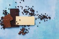 Pieces of three different chocolate bars and  chocolate chips Royalty Free Stock Photo