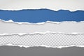 Pieces of torn blue and white paper with soft shadow stuck on white squared background. Vector illustration Royalty Free Stock Photo
