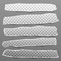 Pieces of torn, white squared realistic horizontal paper strips with soft shadow are on grey background. Vector illustration Royalty Free Stock Photo