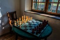 Wooden chessboard in mediveal castle