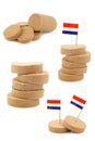 Pieces of traditional Dutch liver sausage and some with a Dutch flag toothpick