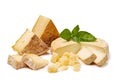Pieces of various cheeses on white background Royalty Free Stock Photo
