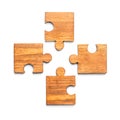 Pieces of wooden puzzle on white background Royalty Free Stock Photo