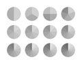 Piechart with segments and slices in shades of gray colors. Circular structure chart. Ring section template