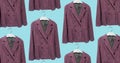 Pied de poule blazer on hanger. Composition of clothes. Flat lay, top view, copy space. Clothes pattern. Elegant women`s jacket Royalty Free Stock Photo