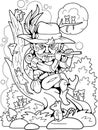 Pied Piper from Hamelin, coloring book, funny illustration