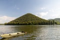 Piediluco lake with its island in the center and a small boat