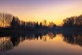 Piedmont, Italy, lakefront at sunset, in the park of the river po Royalty Free Stock Photo