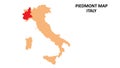 Piedmont regions map highlighted on Italy map